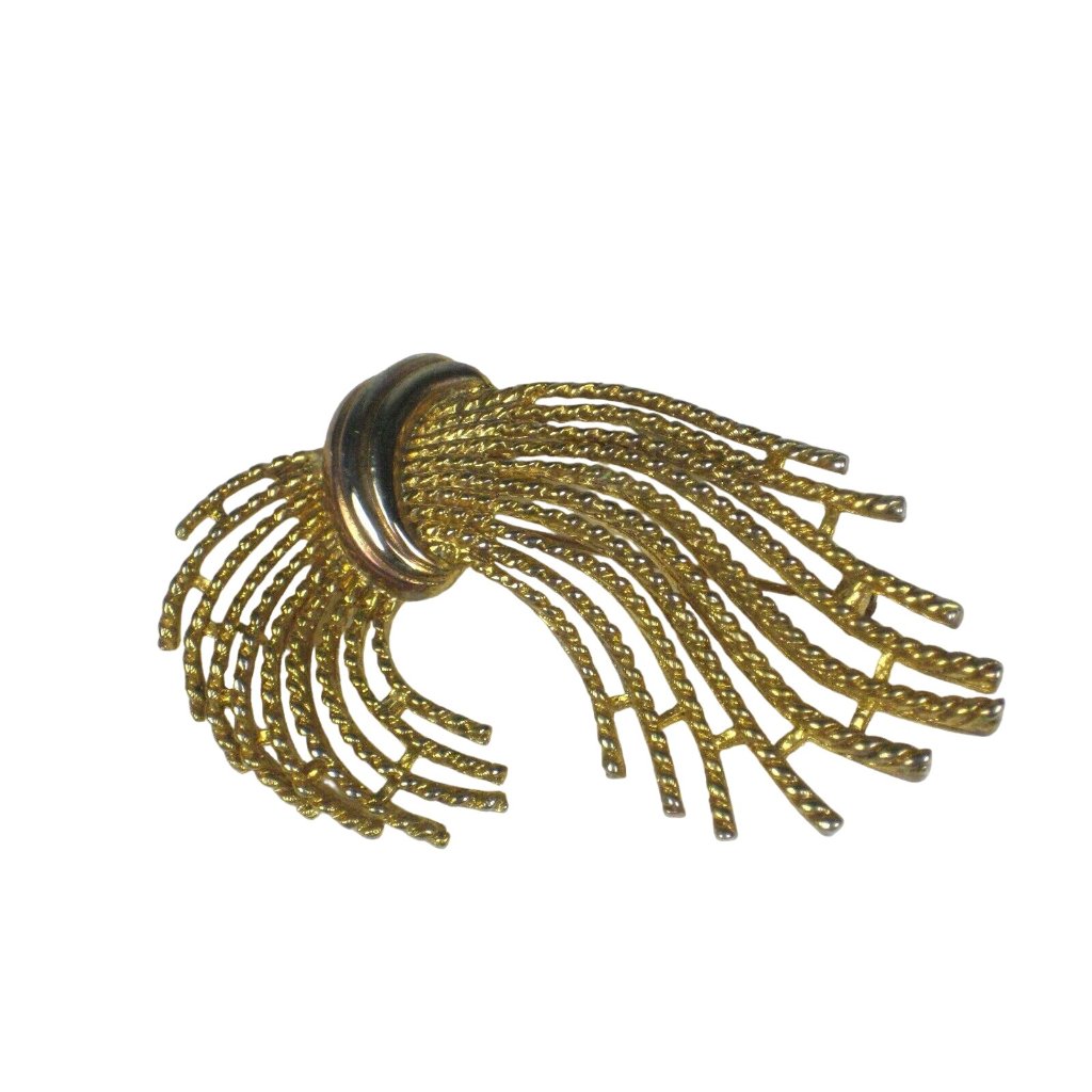 M Jent Brooch Goldtone Rope Wheat Bundle 1 1/8 Inch Pin Tarnish